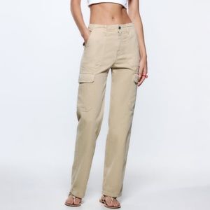 NWT  Zara TRF Straight Cargo Pants - Taupe Sz 8